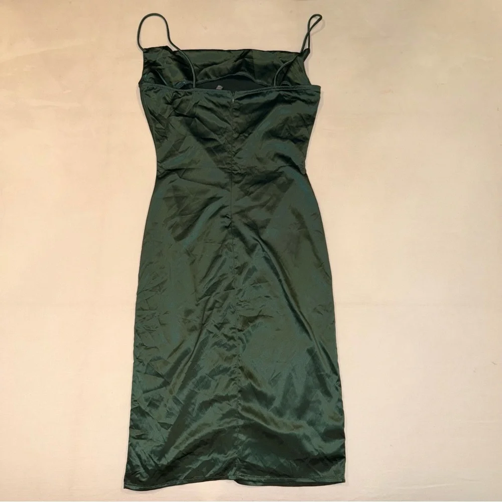 Satin Slip Dress Green Mini Spaghetti Strap Date Night Bodycon S - Picture 2 of 7